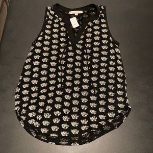NWT Loft Tank Top in Black with off white flowers